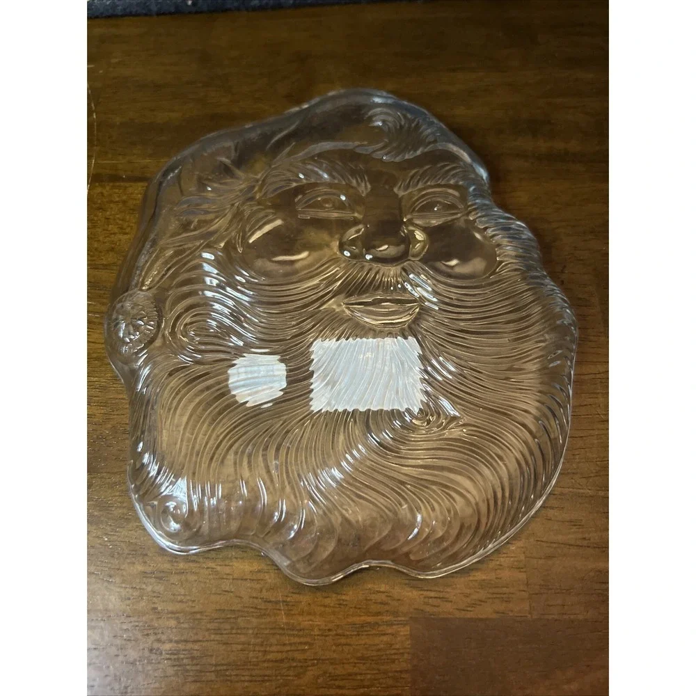 Crystal Clear Glass Santa Claus Platter Dish-Vintage Christmas‎ Holiday Candy